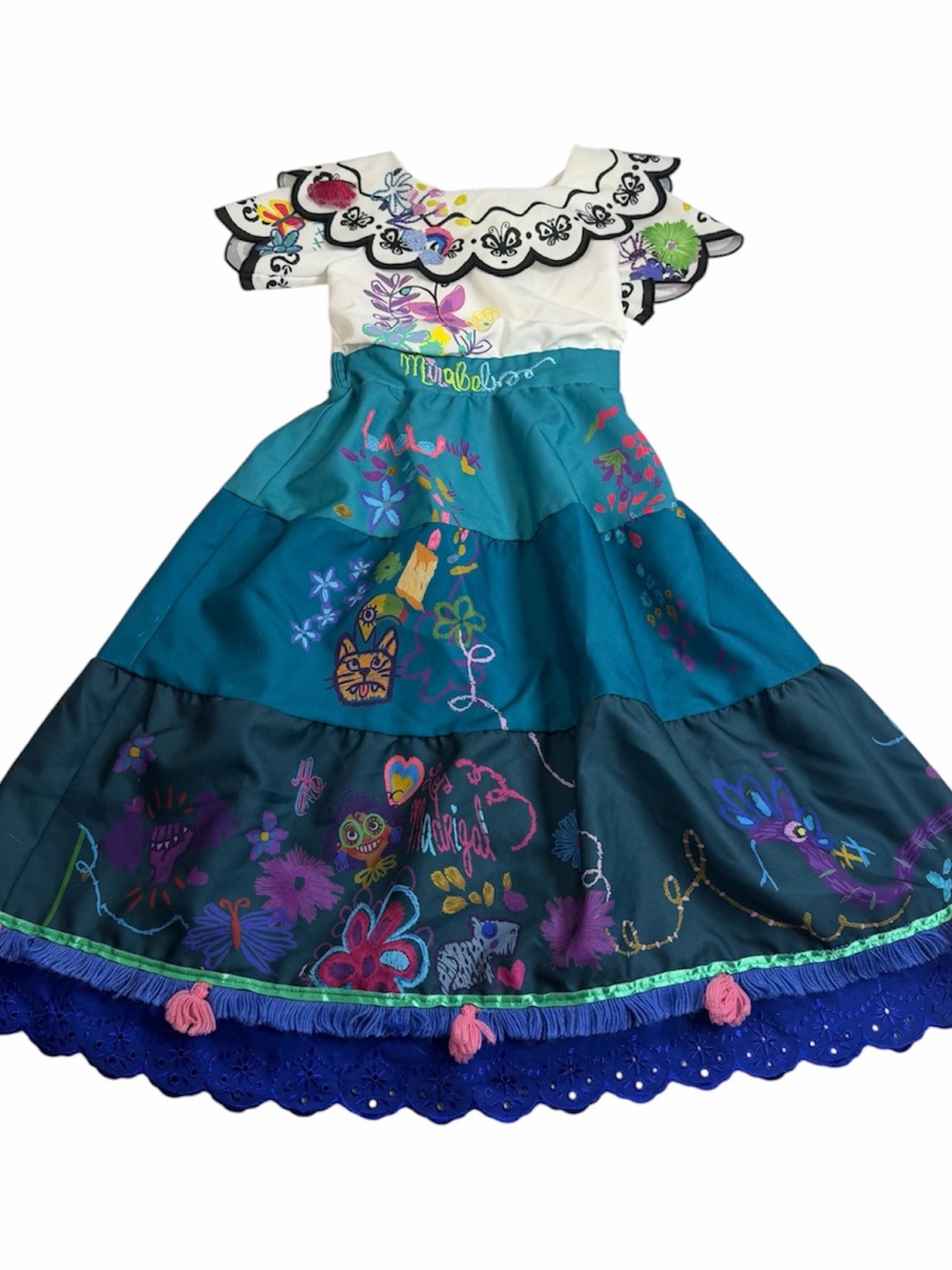 Disney Teal, Dark Teal & White Floral Tiered Mirabel Costume Dress. Size 7/8